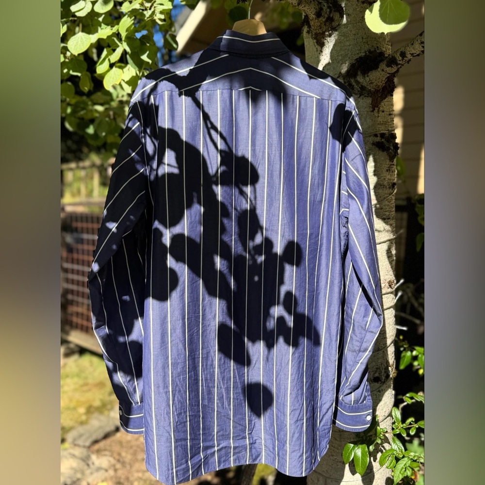 Ralph Lauren 100% Cotton Navy and White Striped Long-sleeve Dress Shirt 16.5 - Picture 2 of 7